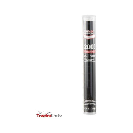 BondLoc B2003 - Plastic Epoxy Stick - 114g (Sparex Part No. S.24101) by Sparex, in a vertical, clear tube with labeling. Featuring the Massey Tractor Parts logo at the bottom left against a white background.