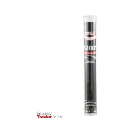 A cylindrical tube labeled "Steel Epoxy Stick B2001 - 114gr - S.24100," from the brand Sparex, with text indicating it is a steel-filled epoxy putty ideal for metal repairs. The transparent tube reveals a dark material inside, and the Massey Tractor Parts logo is in the lower left corner.