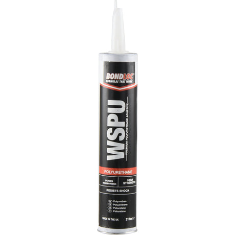 A tube of Sparex Windscreen PU Sealant - 310ml (S.24128), known for its high strength, resilience, and capability to bond various materials such as rubber, metal, and plastic. Ideal as a windscreen PU sealant or glazing sealant for versatile applications.