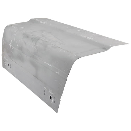 An image of a large, rectangular metal sheet with multiple scratches and dents, identified as the Bonnet - RH (Sparex Part No. S.60427) for the Ford/New Holland 2000. The sheet has a slight curve at one end and features several holes.