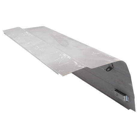 A metallic wall shelf with a slightly bent end and a small attached bracket, designed for installation, reminiscent of the sturdy engineering seen in Sparex's Bonnet - RH (Sparex Part No.S.60427).