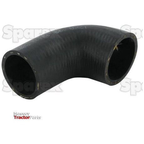 A Sparex bottom hose (part no. S.140913), with an inner diameter of 49.5mm at the smaller end and 43.5mm at the bigger end, is shown on a white background. The logos for "Sparex" and "Massey Tractor Parts" are visible, and a hose clip secures the connection, indicating its potential use in durable machinery such as John Deere tractors.