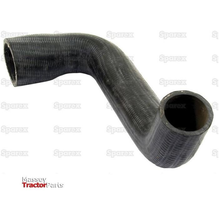 A black, L-shaped rubber radiator hose designed for Massey Ferguson tractors, displayed on a white background with the Massey Tractor Parts logo and a repeated Sparex watermark. This product is named Bottom Hose, with an inner diameter of 40mm at the smaller end and 48mm at the bigger end, identified by Sparex Part No.S.41834.