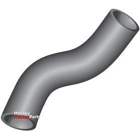 3D illustration of a gray, curved metal pipe with a wavy S shape labeled "Massey Tractor Parts" near the bottom left corner. A Sparex hose clip secures the Bottom Hose (Inner Ø of Hose Smaller End: 34mm, Inner Ø of Hose Bigger End: 34mm | Sparex Part No.S.41316) firmly in place.