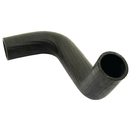 A black, L-shaped rubber hose with a ribbed texture and open ends, ideal for use with Massey Ferguson tractors; Product Name: Bottom Hose, Inner Ø of Hose Smaller End: 40mm, Inner Ø of Hose Bigger End: 40mm | Sparex Part No.S.41832 by Sparex.