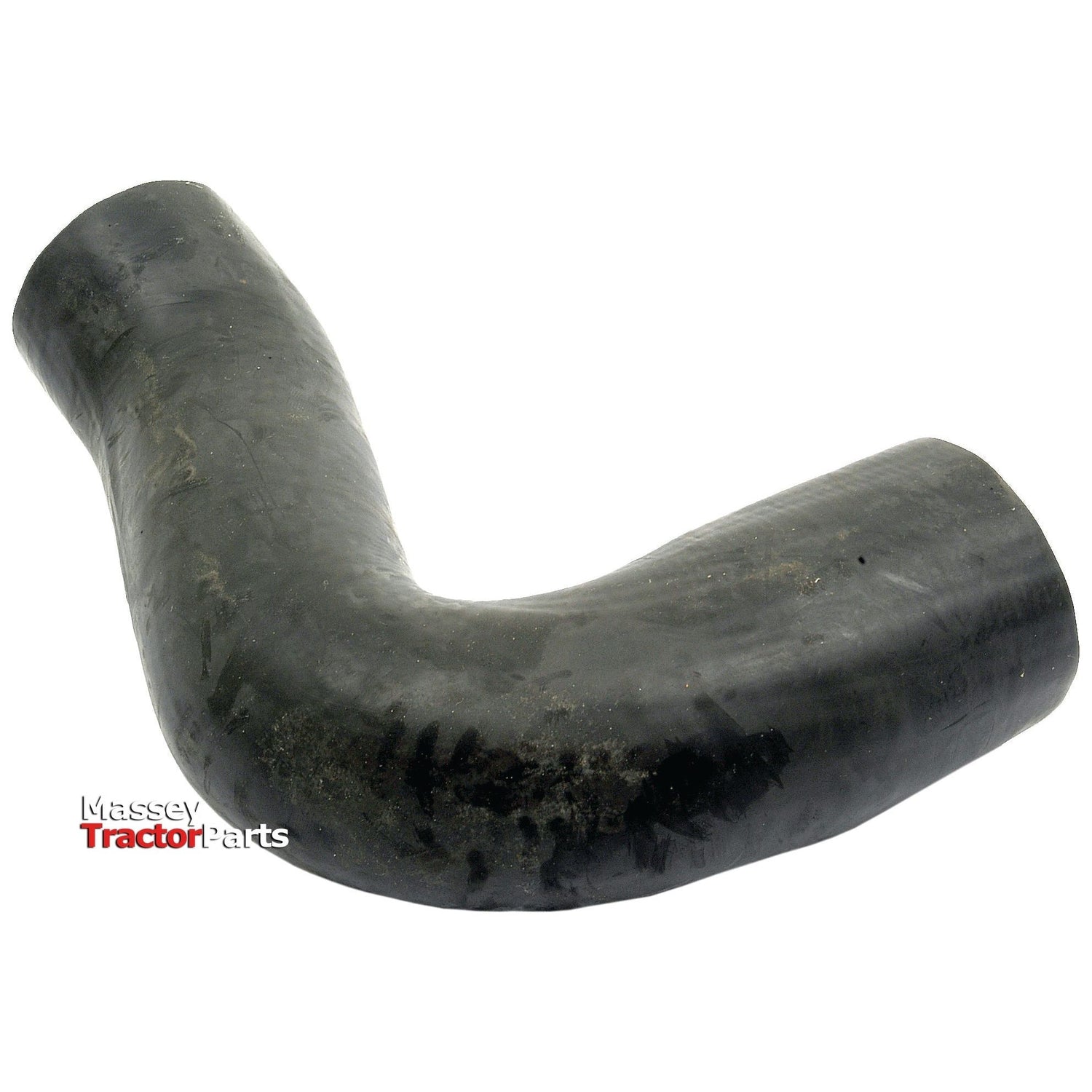 A black, L-shaped rubber hose with an inner diameter of 49mm on one end and 52mm on the other, labeled "Bottom Hose" and marked with "Sparex Part No. S.43130" in the lower left corner from the brand Sparex for Massey Ferguson Tractor Parts.