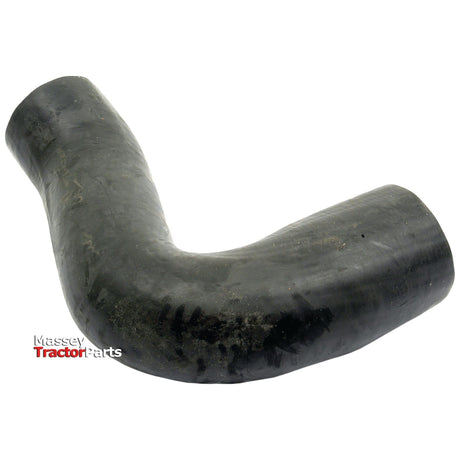 A black rubber Bottom Hose with a curved shape, Inner Ø of Hose Smaller End: 49mm, Inner Ø of Hose Bigger End: 52mm | Sparex Part No. S.43130, featured on a white background with "Massey Ferguson Tractor Parts" text in the corner.