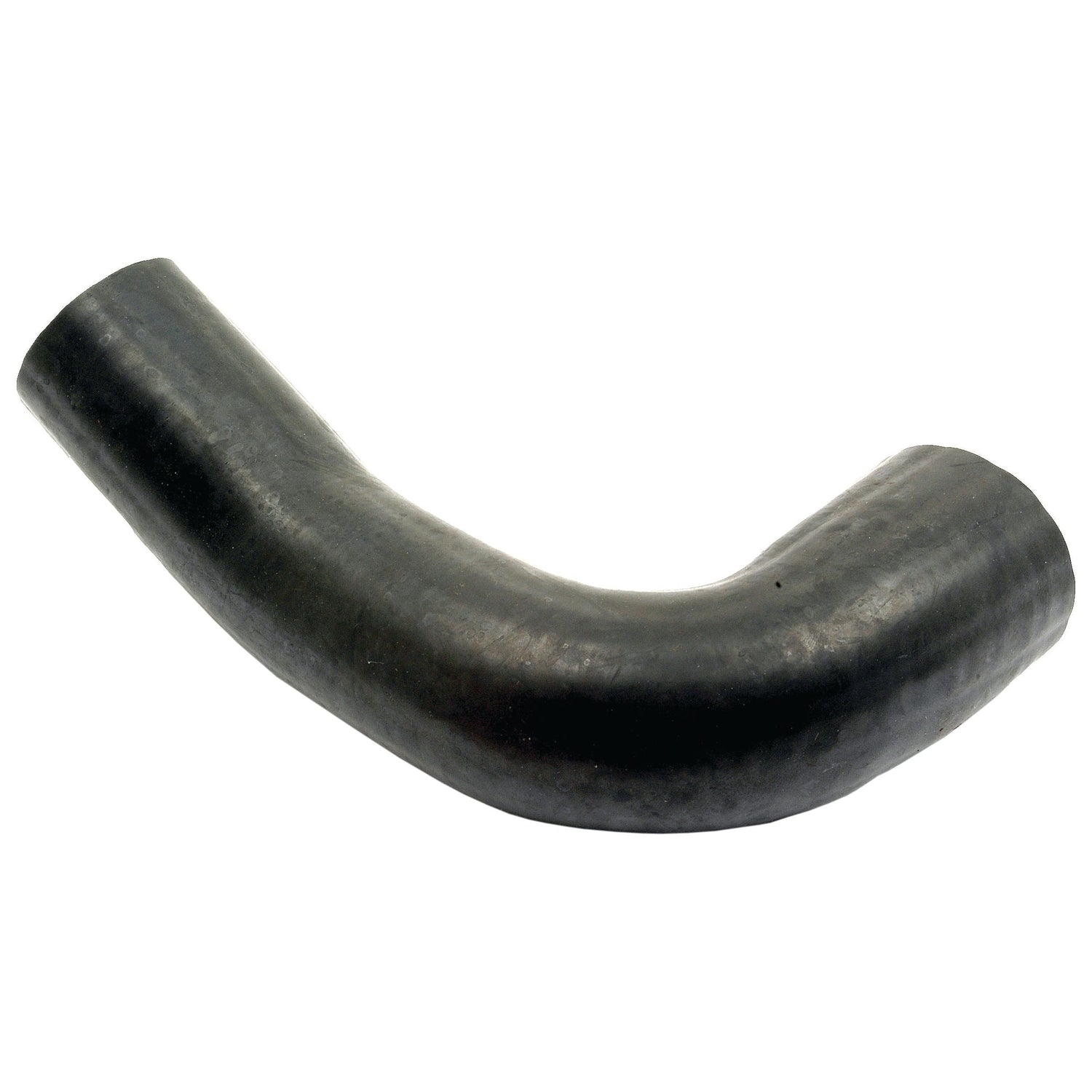 A curved black rubber hose with a smooth texture and a slight bend in the middle, ideal for use with Massey Ferguson equipment. This is the Bottom Hose (Sparex Part No. S.43135) from Sparex, featuring an inner diameter of 50mm at the smaller end and 55mm at the bigger end.
