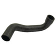 A Sparex black, curved rubber Bottom Hose (Part No. S.58810) with a smaller inner diameter of 55mm and a larger inner diameter of 65mm, equipped with a durable John Deere hose clip.