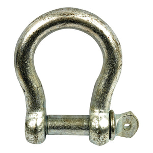 The Sparex Bow Shackle, Pin Ø22mm - S.4874, is a metallic D-shackle with a threaded pin and a durable galvanised finish, designed for connecting lifting and rigging equipment.