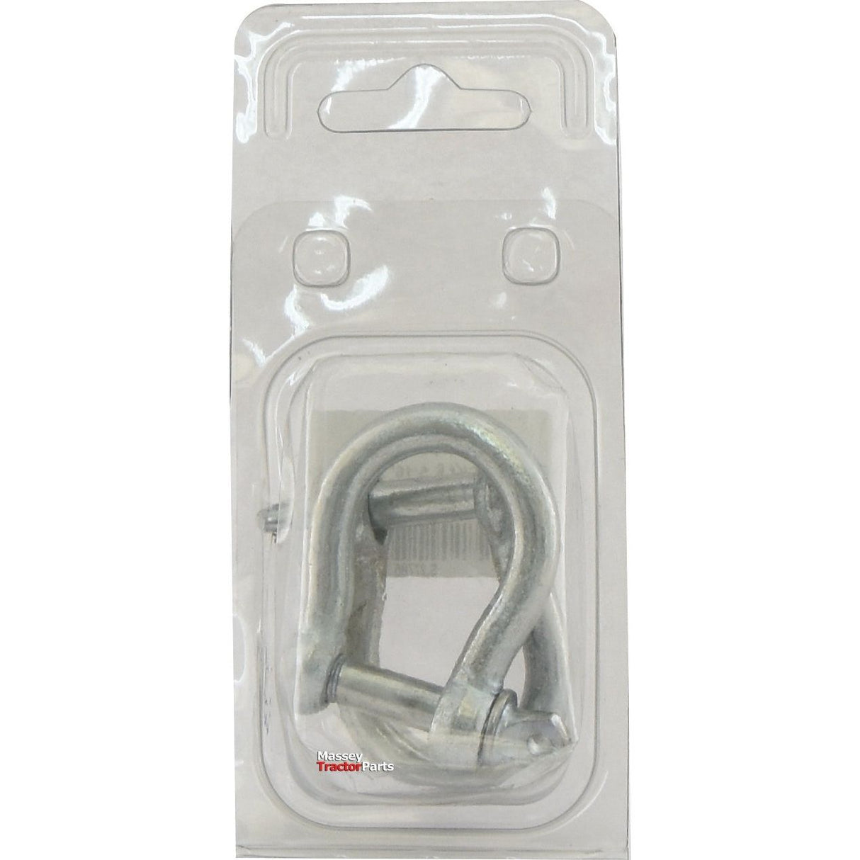 The Sparex Bow Shackle in silver, featuring a pin with an 8mm diameter (Sparex Part No. S.27786), is suitably packaged in a transparent plastic pouch with a cardboard backing, perfect for connecting chains or ropes. Each pack includes two pieces (Agripak).