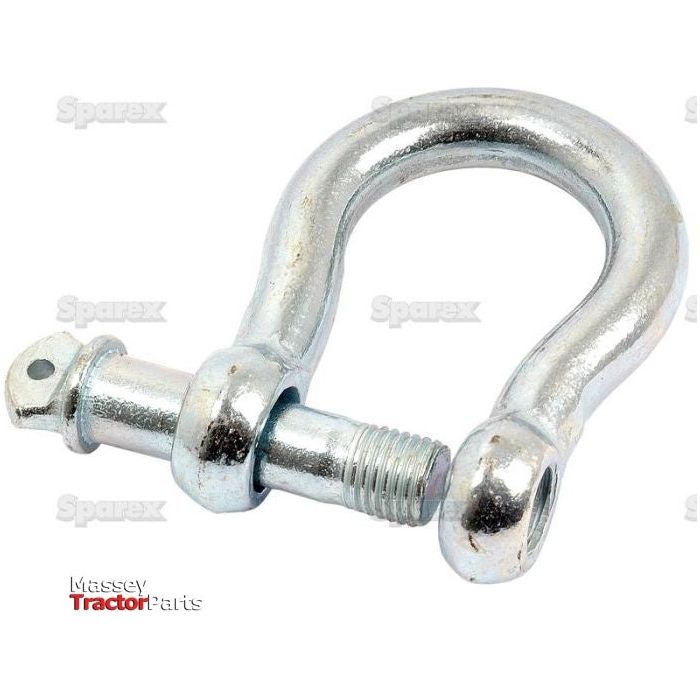 A Bow Shackle, Pin Ø25.4mm - S.4875 from Sparex, made of silver mild steel with a threaded pin and bolt, placed against a white background.