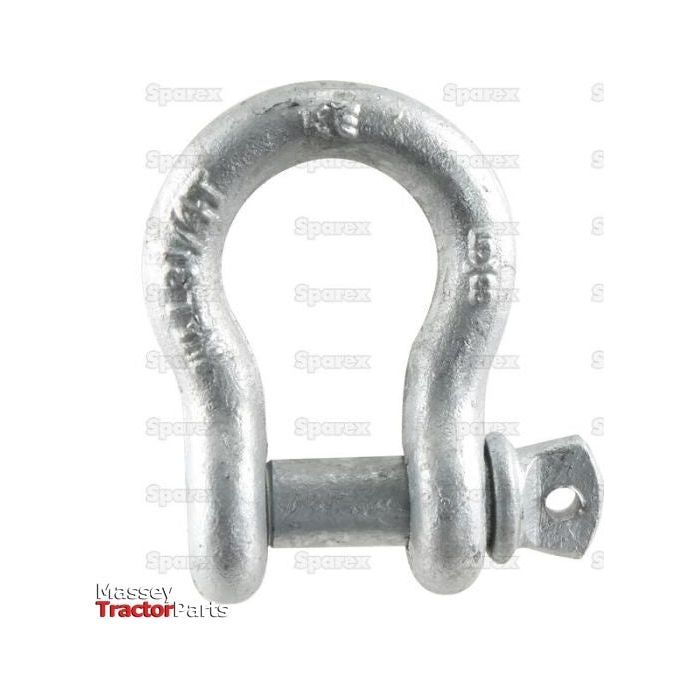 A Sparex Bow Shackle (Sparex Part No. S.21561) with a drop forged steel construction, removable threaded pin, and engraved markings, rated for 3.25T (7100lbs), typically used for connecting lifting or rigging equipment to ensure a safe working load.