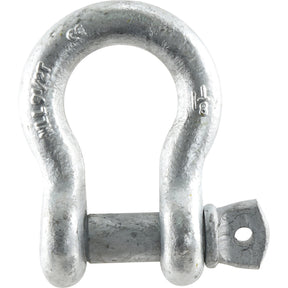 A Sparex Bow Shackle (Part No. S.21566), rated at 9.5T (21000lbs), in silver steel, drop forged with a threaded pin, typically used for securing loads or for rigging applications.