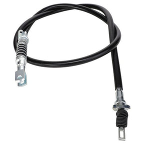 A Massey Ferguson - Bowden Cable - G701150030050 by AGCO, black with metal fittings on both ends and coiled in a loop, suitable for the Massey Ferguson 7600 Series.
