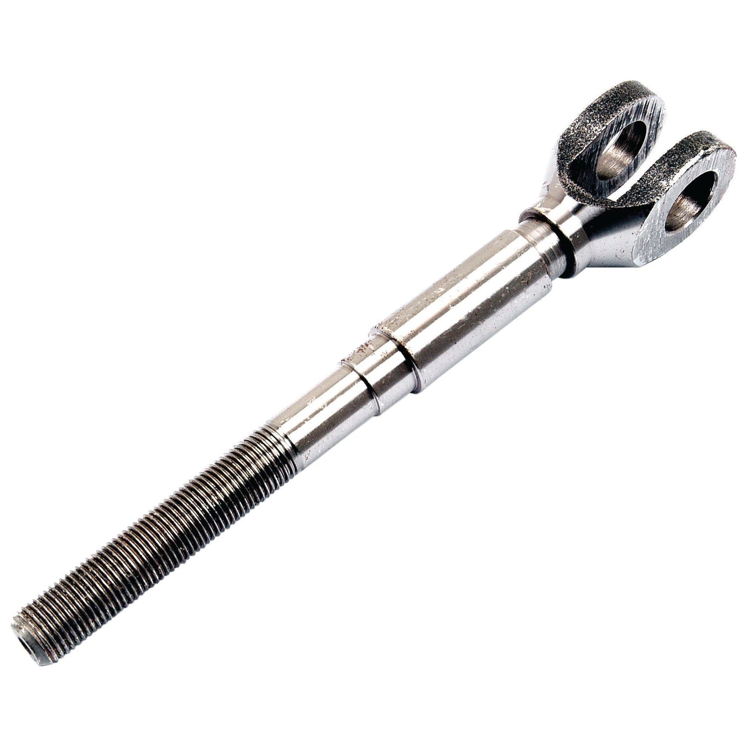 Close-up of the Brake Actuator Rod with a threaded bottom half and a forked, double-holed top end, typically used in mechanical or engineering applications. Ideal for Ford/New Holland models, this Sparex component (Part No. S.66229) ensures precision and reliability.