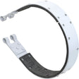 The Sparex Brake Band, OD 225mm. - S.59112, is a gray metal band featuring rivets and a hinge-like mechanism for use in machinery or industrial applications, and is available with both RH & LH options.
