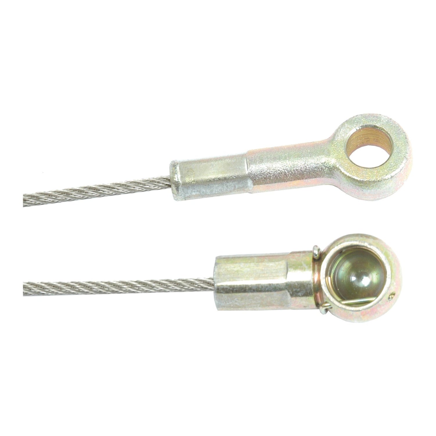 Two steel cables are shown. One, the Brake Cable from Sparex (Sparex Part No. S.57411) with an outer length of 1030mm, has a looped metal end, while the other ends with a metal ball joint and is suitable for use in Case IH machinery.