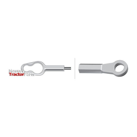 Two views of a brake cable, measuring 1325mm in length with an outer cable length of 1110mm, are displayed against a white background. The pin, associated with Sparex part number S.42003, is visible alongside partially seen text that reads "Massey Tractor Parts.