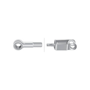 Diagram showing two metal mechanical parts: a rod end on the left and a clevis on the right, designed for use with the Sparex Brake Cable (Sparex Part No. S.57307) - Length: 1415mm, Outer cable length: 1210mm, ideal for Case IH machinery.