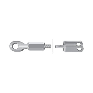 Illustration of a Brake Cable with a 1572mm length and a 1296mm outer cable, featuring a cylindrical body with an eyelet on one end. Accompanied by another component with two parallel slots, this setup is commonly found in Massey Ferguson tractors for precise cable length adjustments. This particular part is identified as Sparex Part No. S.42000 from the brand Sparex.