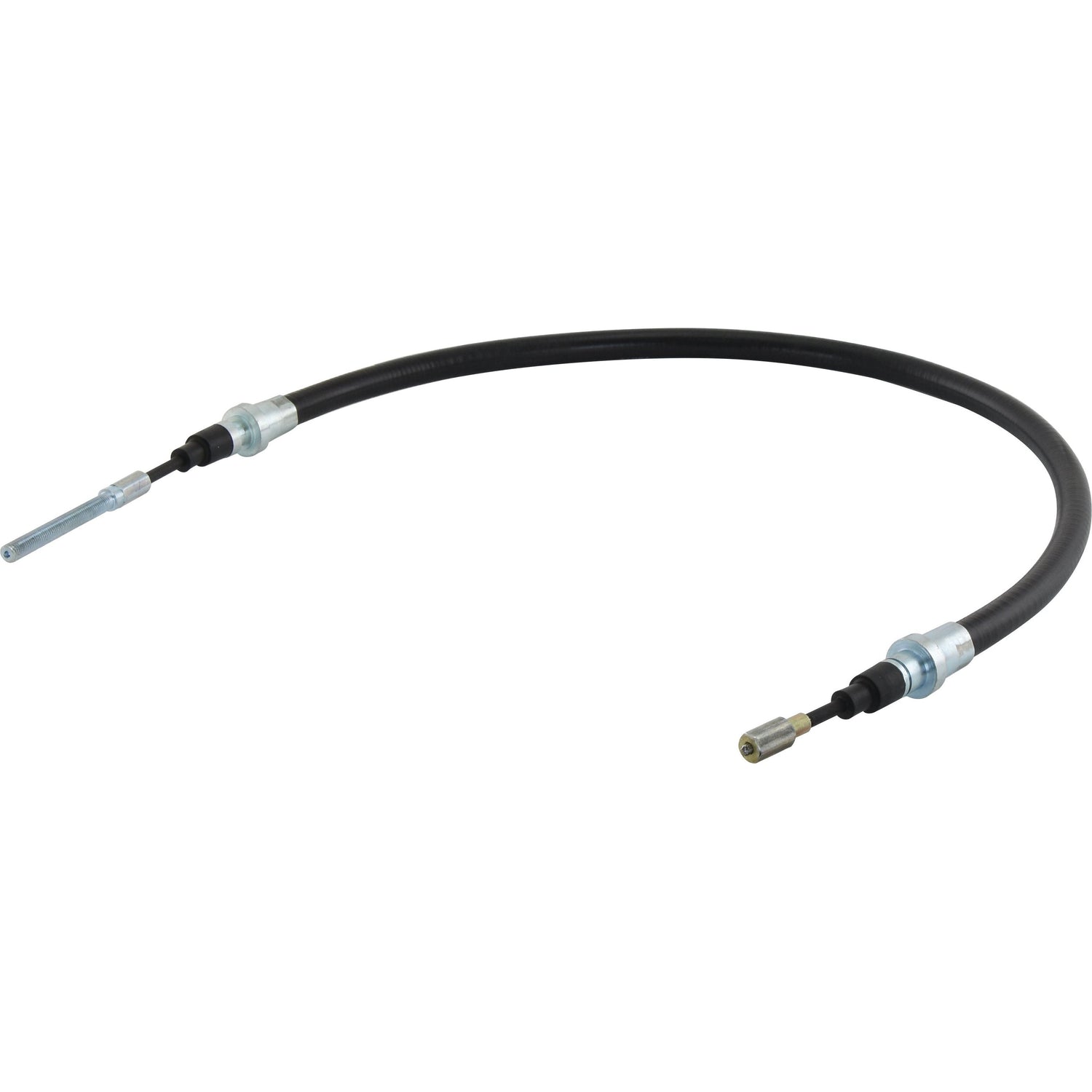 The Sparex Brake Cable (Part No. S.57439), featuring a total length of 945mm and an outer cable length of 706mm, is black with metal connectors on both ends, making it ideal for use in Ford and New Holland machinery within mechanical systems.