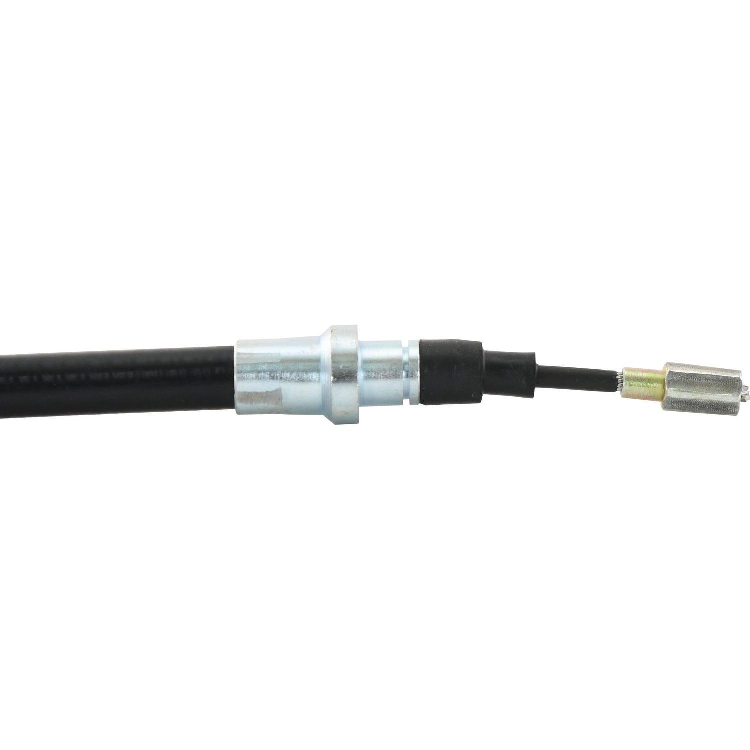 A close-up of the Sparex Brake Cable (Sparex Part No. S.57439) featuring a black mechanical control cable with a metal connector on one end, measuring 945mm in length and 706mm for the outer cable, compatible with Ford and New Holland machinery.