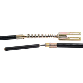 A close-up view of a Sparex Brake Cable (Part No. S.7753) with a black outer casing and metal fittings, featuring a length of 996mm and an outer cable length of 747mm, used in automotive applications.
