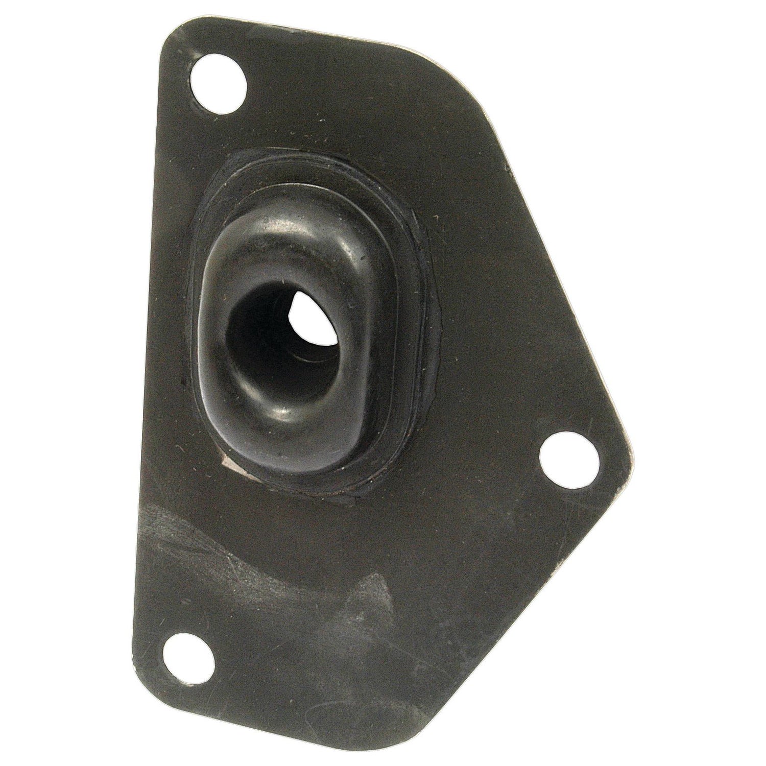 The Sparex Brake Cover Plate (Sparex Part No. S.42645) is a black, rectangular metal plate featuring a contoured rubber gasket in the center and three circular mounting holes around the edges, making it perfect for use on Massey Ferguson tractors.