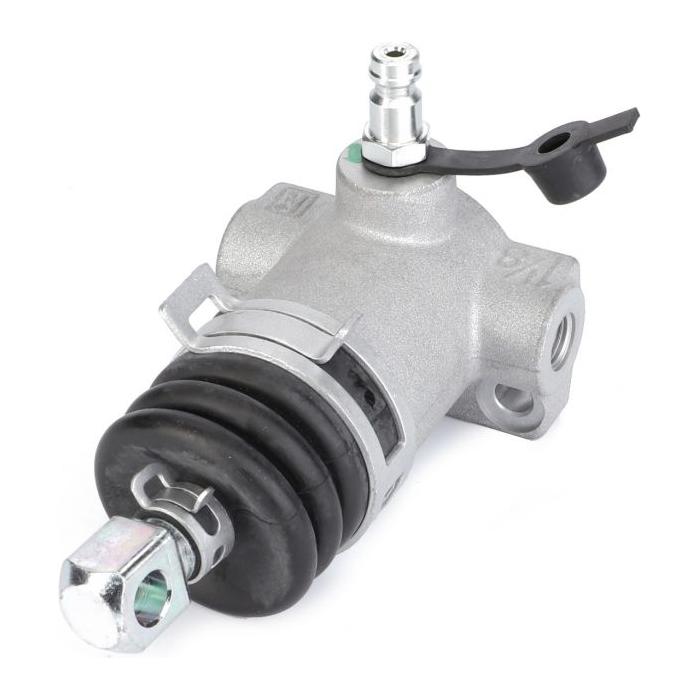 A Massey Ferguson brake cylinder (part number 6312241M91) from the AGCO brand, featuring a cylindrical body, a black flexible boot, and metal fittings from the 1000 Series, is displayed against a white background.