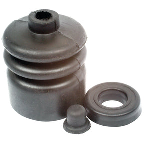 The Brake Cylinder Repair Kit (Sparex Part No. S.57413) by Sparex includes a black rubber dust boot assembly with three components arranged sequentially: a large boot, a small cap, and a circular washer, making it ideal for refurbishing the slave cylinder.