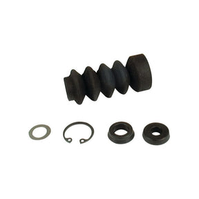 The Sparex Brake Cylinder Repair Kit (Part No. S.73197) for Massey Ferguson includes a black rubber accordion-style boot along with four small metal and rubber components: a flat washer, circlip, and two other round parts.