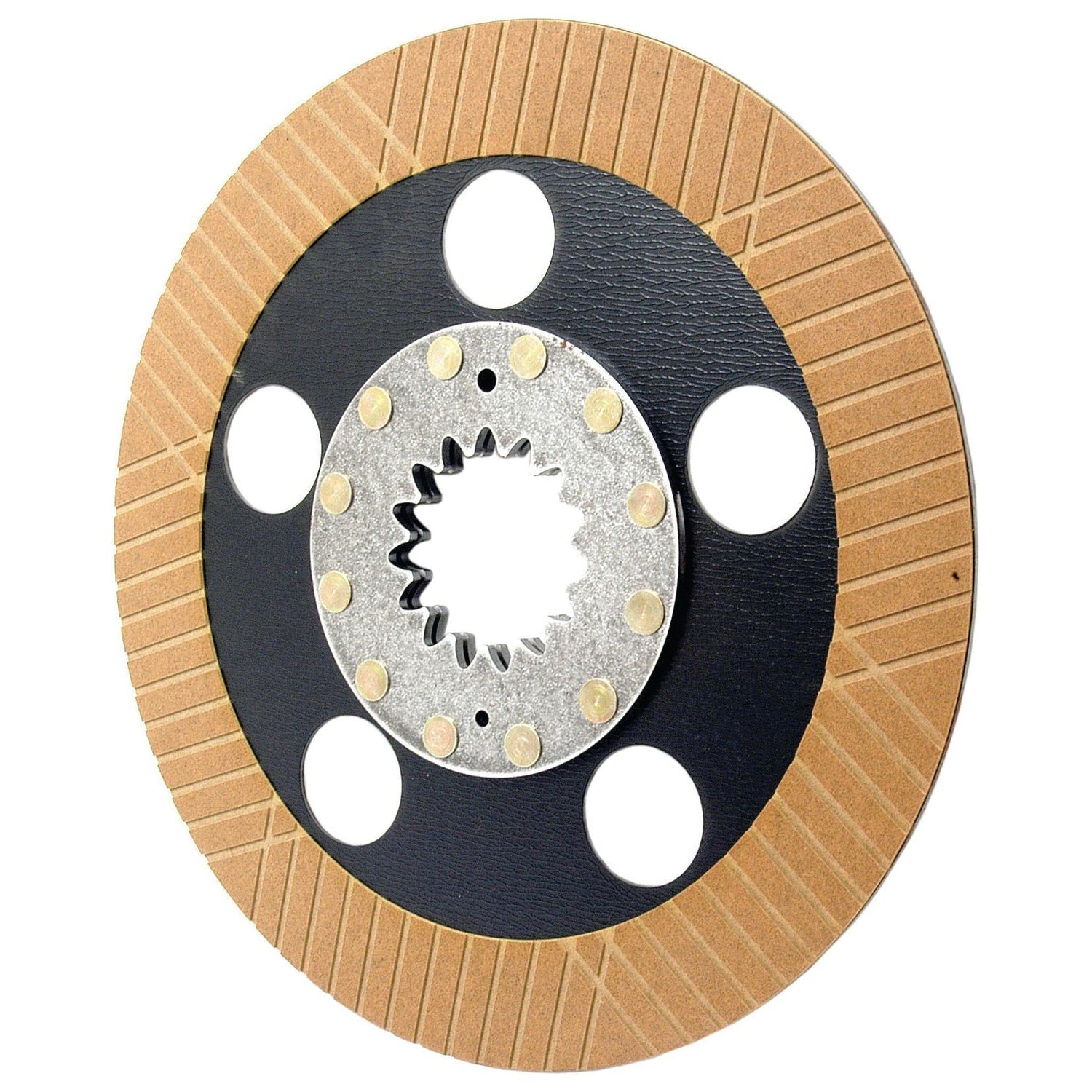 The Brake Friction Disc by Sparex, model S.72380, features a circular design with a metal center, six large holes encircling the middle, and a grooved outer edge. This 306mm disc is engineered with 15 splines to enhance performance.