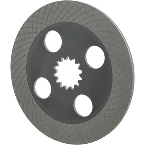An image of the Brake Friction Disc (S.73039) by Sparex, showcasing a grey circular design with a textured surface and featuring five holes, including a central star-shaped hole. It has an outer diameter of 327mm and uses lining material paper for enhanced durability.
