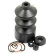 A collection of small black mechanical components, including cylindrical and ring-shaped pieces, is set against a white background—ideal for the Brake Master Cylinder Repair Kit (Sparex Part No.S.41808) by Sparex for Massey Ferguson machinery.