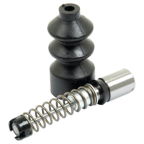 Close-up of a black automotive brake caliper guide pin boot and a metal guide pin with a spring attached, reminiscent of the precision found in the Sparex Brake Master Cylinder Repair Kit (Sparex Part No. S.42317).