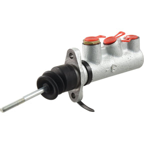 The Sparex Brake Master Cylinder (Part No. S.39888) is displayed, featuring a silver body, black boot, and three red-capped ports - the ideal choice for your Massey Ferguson equipment.