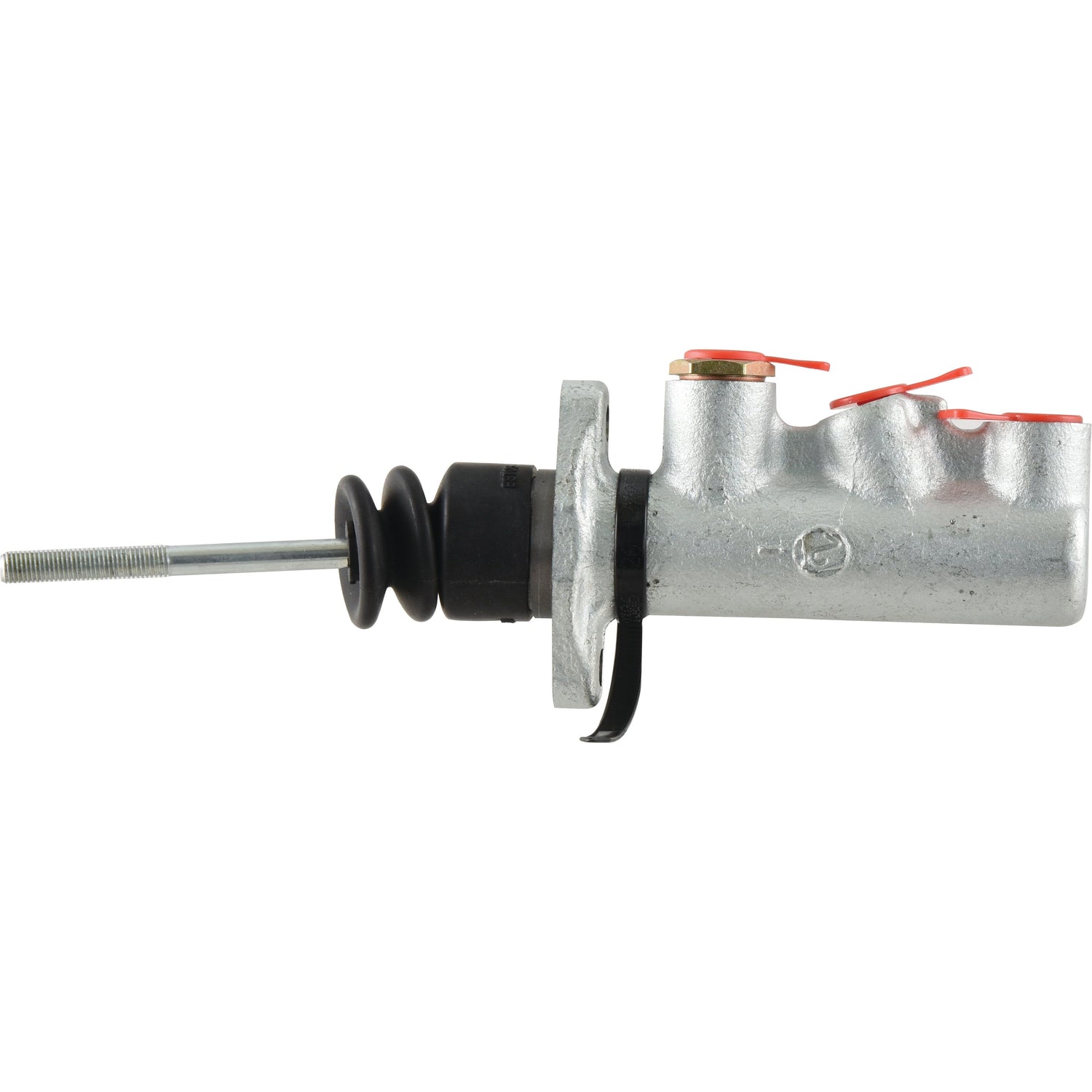 The Sparex Brake Master Cylinder (Part No. S.39888) is a silver hydraulic clutch master cylinder featuring a metal rod and two red caps, and it is compatible with Landini and Massey Ferguson models.