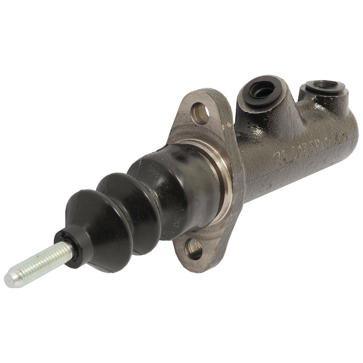A Sparex Brake Master Cylinder (Sparex Part No. S.42265) featuring a black rubber boot, two mounting holes, and a threaded rod compatible with Mineral Oil.