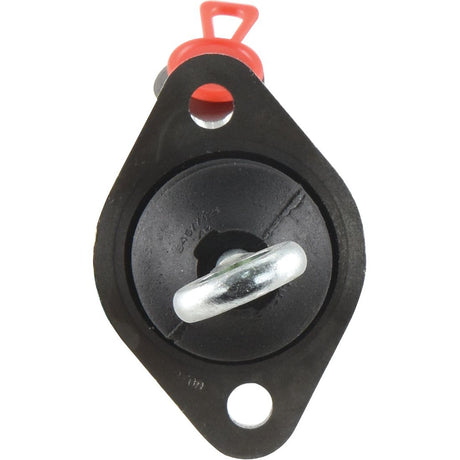 Close-up image of the Sparex Brake Master Cylinder (Sparex Part No.S.73176), featuring a black plastic locking receptacle with a metal hook and red plastic pull tab. The item includes two screw holes for easy mounting.
