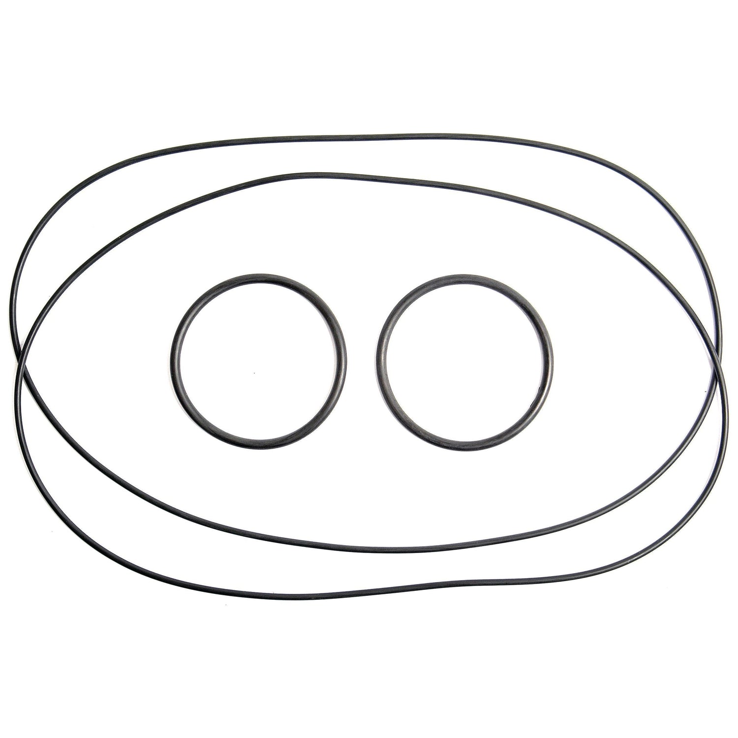 Four black rubber O-rings, comprising two large and two small ones, arranged on a white background—indispensable components of the Brake O Ring Kit for Massey Ferguson machinery, available as Sparex Part No.S.43484.