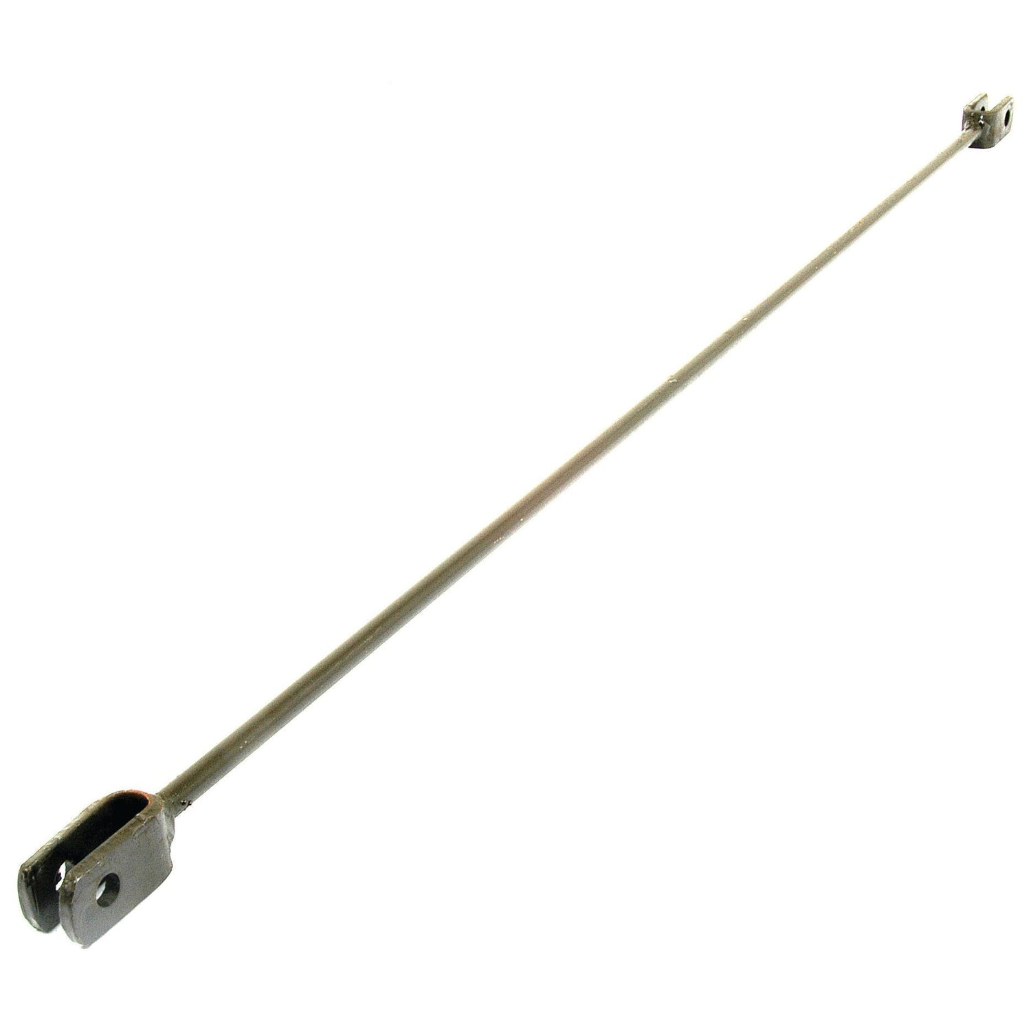 The Sparex Brake Pedal Rod, part number S.42601, is a long metal rod with rectangular ends, each featuring a single hole for attachment. It is compatible with Landini and Massey Ferguson machinery.