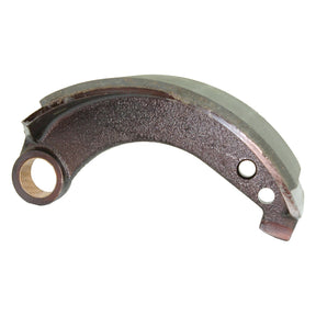 Close-up of a Sparex Brake Shoe (1 pc.) | Sparex Part No.S.38105, featuring a curved metallic design with a cylindrical attachment point and two holes, ideal for Fendt FAVORIT 600.
