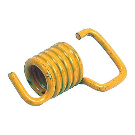 Close-up of a yellow, coiled metal spring with two hooked ends. The spring, identified as the Sparex Brake Shoe Retaining Spring (Part No. S.67146), shows signs of wear and rust spots.