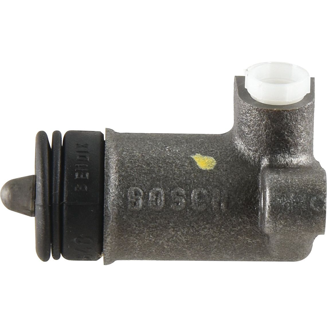 A close-up of a metallic brake slave cylinder with a cylindrical shape, featuring a black rubber seal and a white plastic connector at the top. The word "Sparex" is engraved on the side, reminiscent of the precise engineering seen in Massey Ferguson parts.