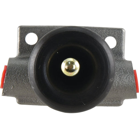 Close-up of the Sparex Brake Slave Cylinder (Right Hand & Left Hand), showcasing a central black and gold connector, a mounting bracket with two holes, and distinct red accents on both sides, embodying the rugged design typically associated with Massey Ferguson machinery.