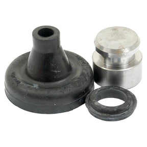 An assortment of mechanical parts, including a rubber seal, a metal plug, and a metal piston on a white background—perfect for your Sparex Brake Slave Cylinder Repair Kit (Sparex Part No. S.42321).