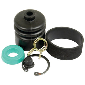 A Brake Slave Cylinder Repair Kit under Sparex Part No.S.57763 from the brand Sparex includes small mechanical parts such as a black rubber boot, a green seal, a metal clip, a black O-ring, and other hardware components typically found in a Case IH brake seal kit.