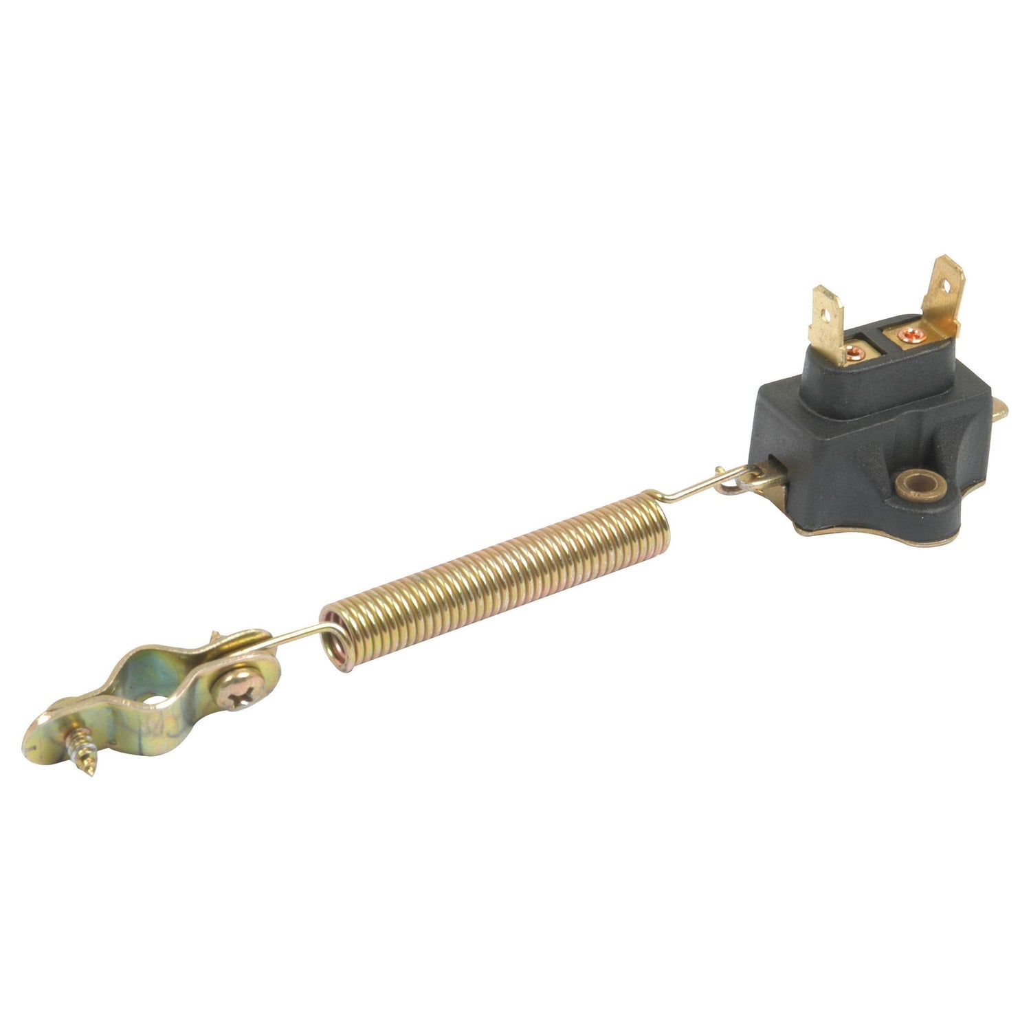 Introducing the Sparex Brake Switch (Part No. S.42190), a metallic spring-loaded switch featuring two metal prongs and a mounting clamp at one end, ideal for a Massey Ferguson brake light system.