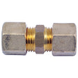 The Sparex Brass Fuel Line Fitting Ø 10mm (Part No. S.5151) features hexagonal nuts on both sides, making it ideal for connecting two sections of pipe or tubing in a 10mm brass fuel line system.